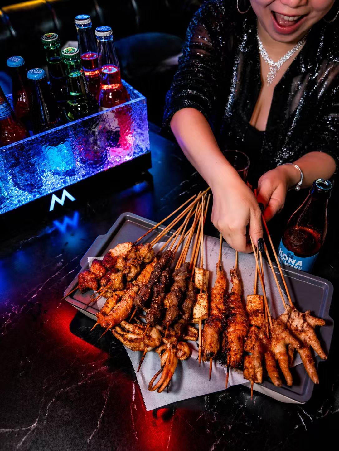 Charcoal-grilled skewers at MAX BBQ