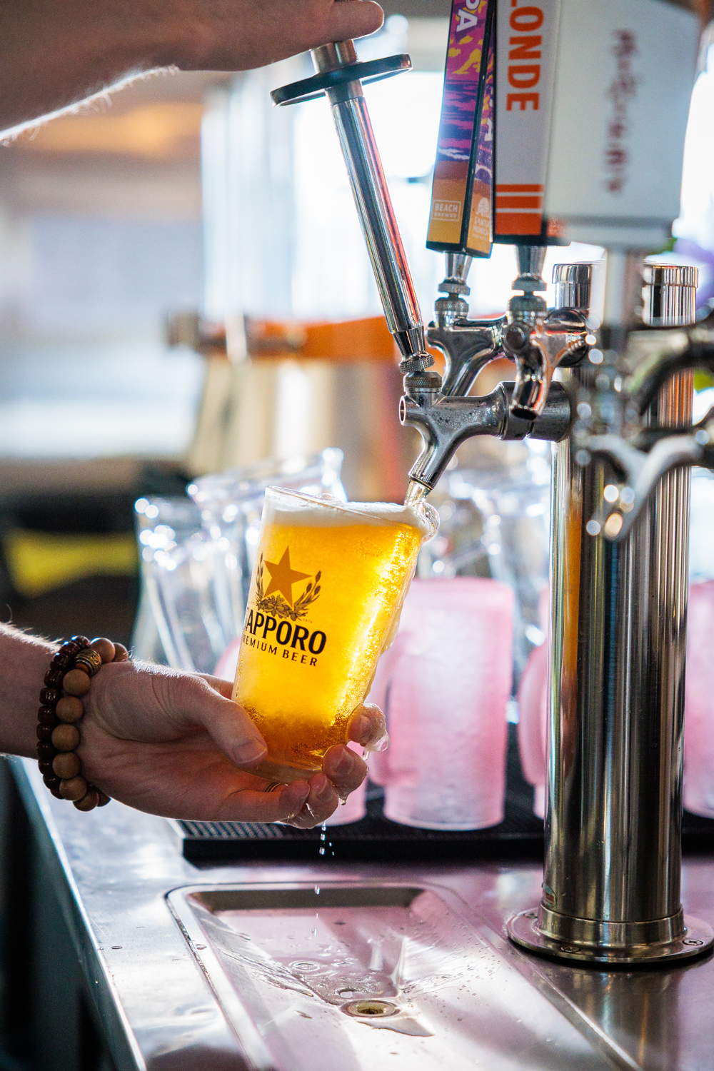 Sapporo on draft, fresh from the tap