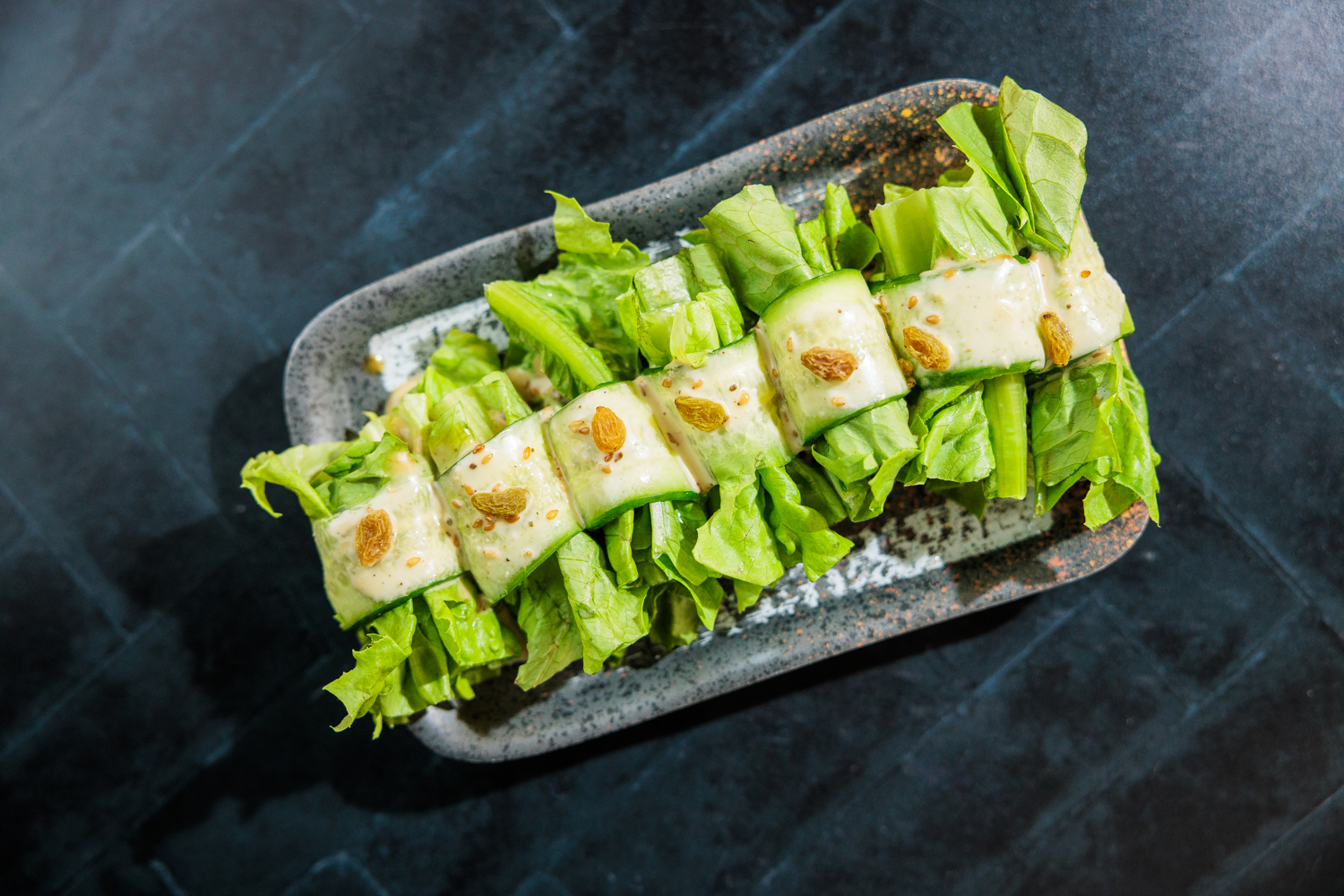 Cucumber salad with lettuce wraps and sesame dressing