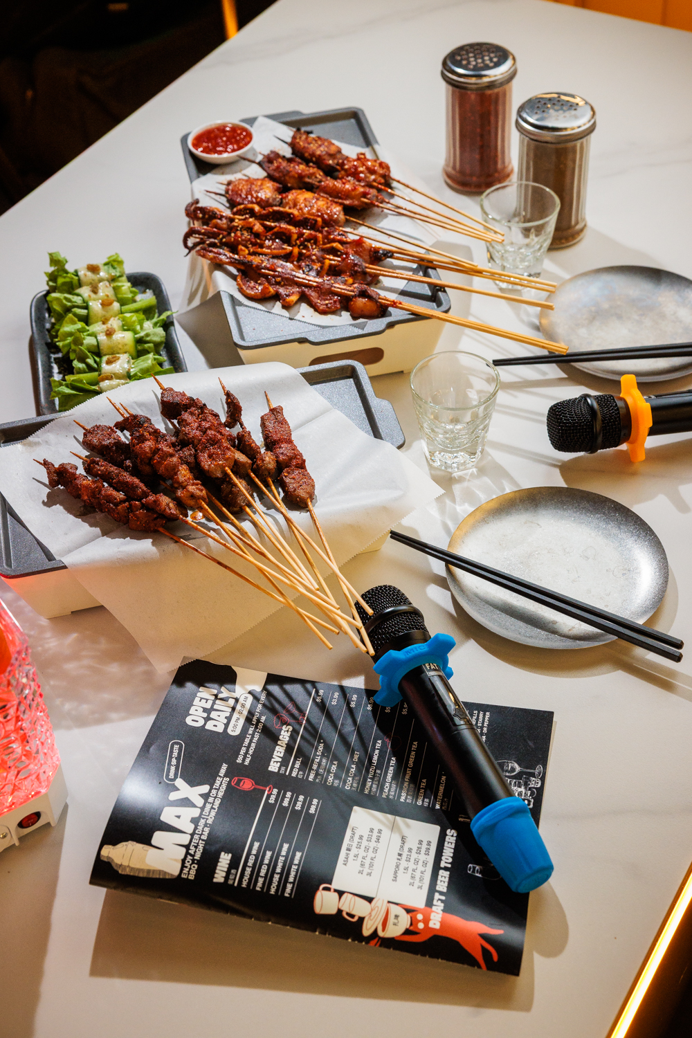 KTV night essentials — skewers, mics, more skewers
