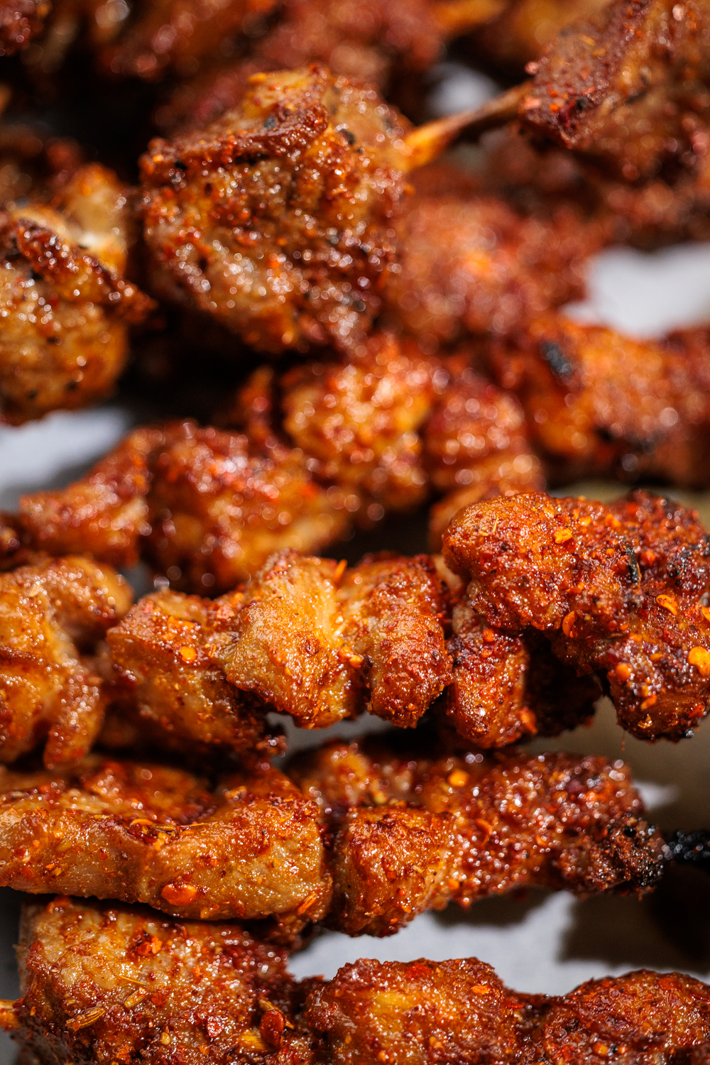 Cumin-rubbed beef skewers, off the charcoal